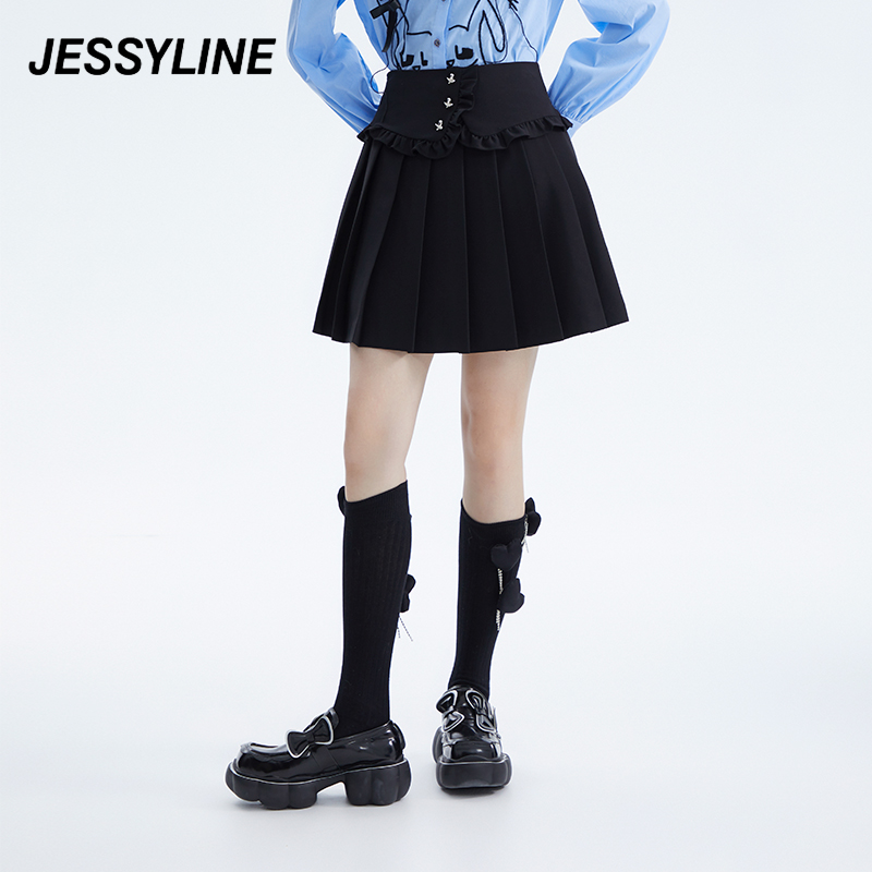 秋季新款 周洁琼同款  jessyline杰茜莱 百褶半身裙高腰显瘦时尚