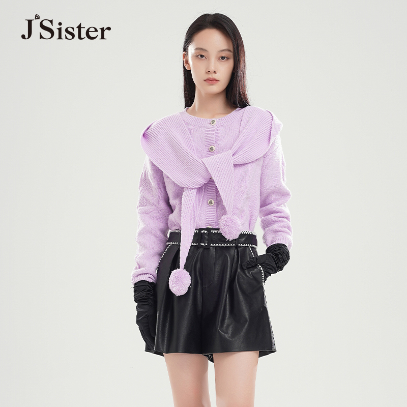 冬季新款 jsister JS女装时尚浅紫减龄针织衫 S242204347小众紫色