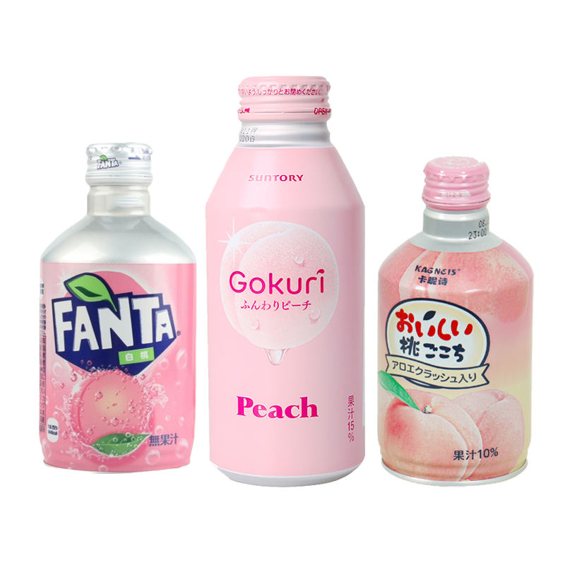 6瓶日本进口桃子味果汁饮料400g粉色罐装白桃汁高颜值铝瓶收藏装