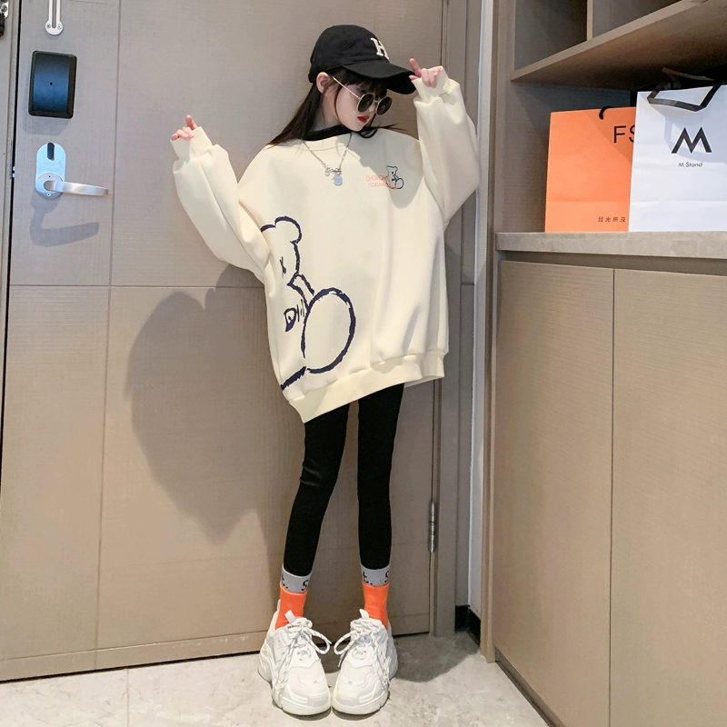 女童春秋上衣2024新款网红儿童穿搭衣服早春洋气儿童长袖套头卫衣