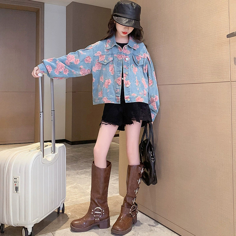 女童牛仔外套秋款2024新款秋装儿童装小女孩洋气时髦夹克上衣潮