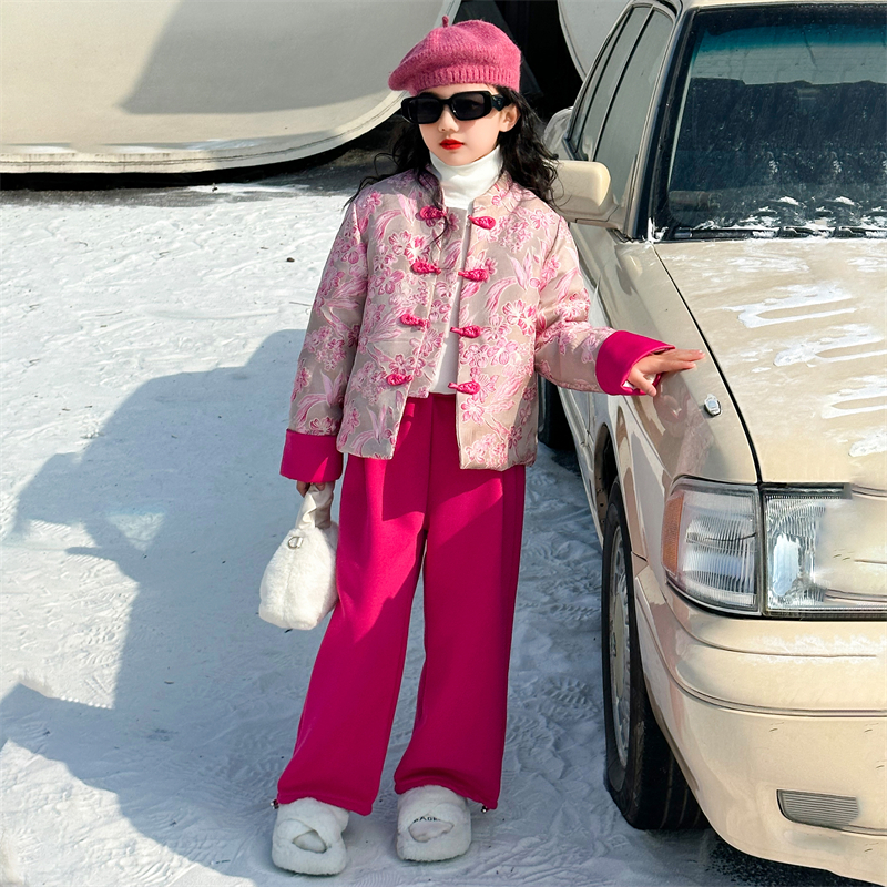 女童套装秋冬装2023新款大童洋气中式唐装拜年服儿童装冬季羽绒服