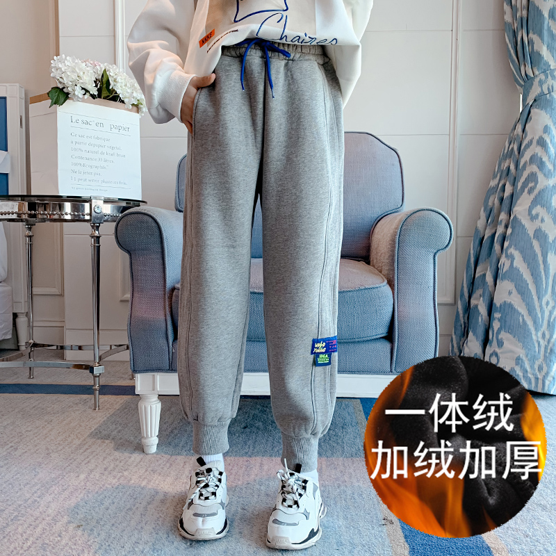 女童裤子秋冬外穿洋气一体绒运动裤中大童冬季加厚卫裤儿童加绒裤