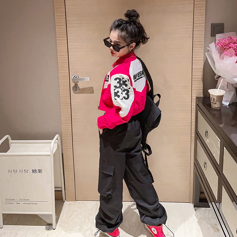 女童春秋季套装2023新款儿童机车外套工装裤两件套中大童洋气衣服