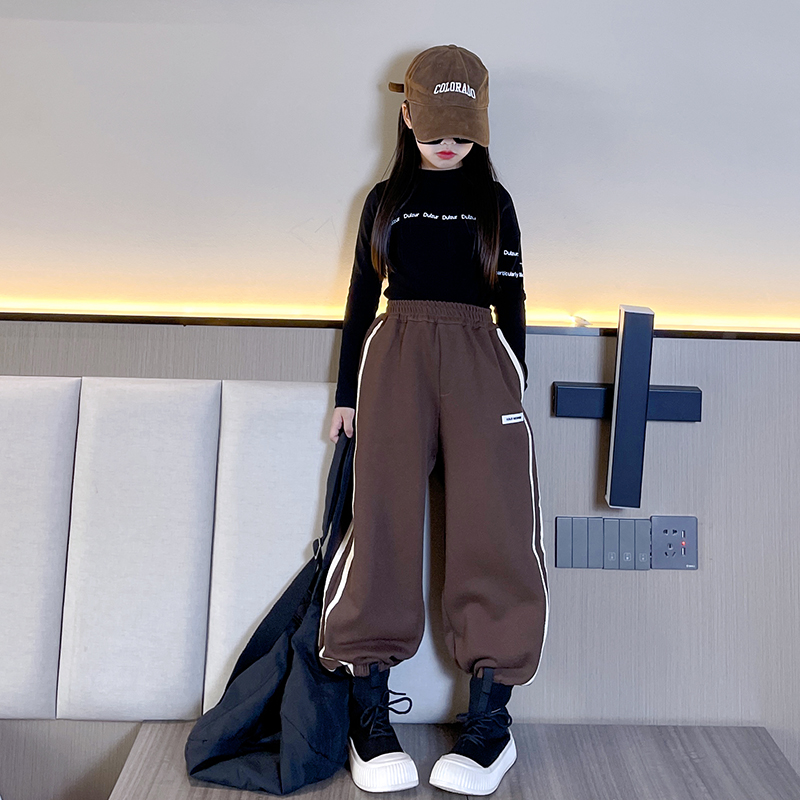 女童裤子秋冬款2023新款儿童装冬季卫裤宽松女大童加绒加厚束脚裤