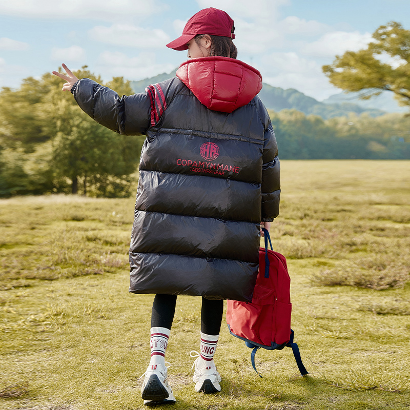 女童羽绒服冬季2023新款中大童洋气时髦白鸭绒加厚中长款休闲外套