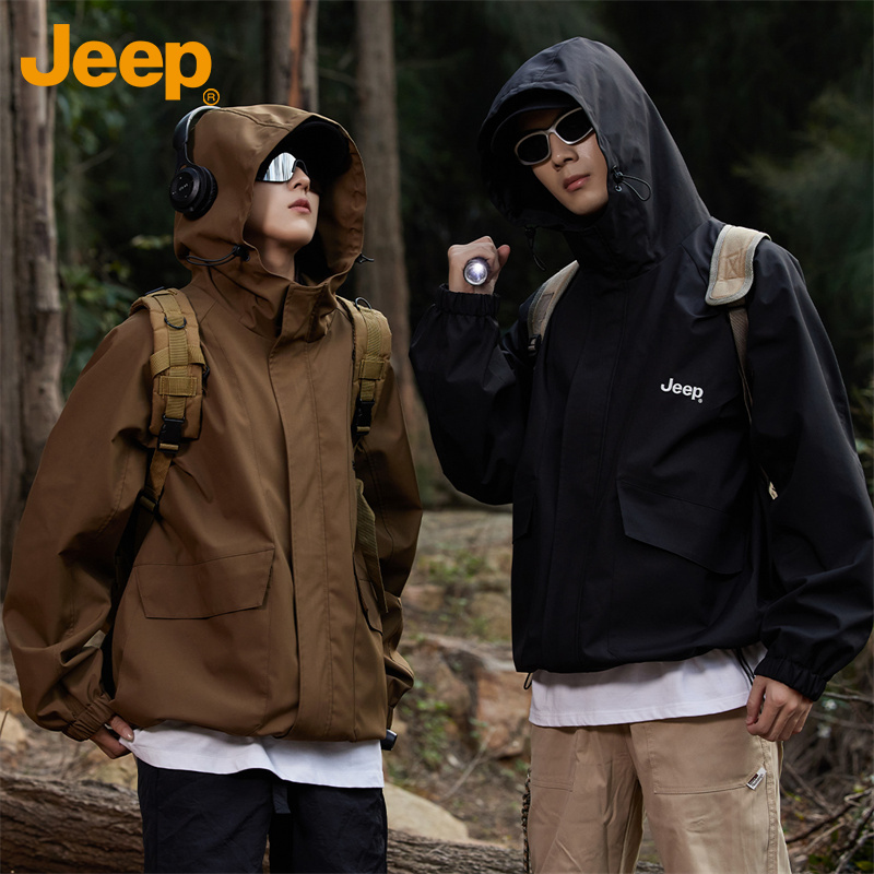 Jeep吉普夹克男士秋季宽松新款潮牌连帽情侣百搭宽松休闲外套男装