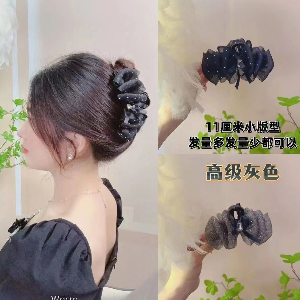 气质洋气百搭满天星蝴蝶结抓夹灰色简约韩版优雅小抓夹鲨鱼夹子