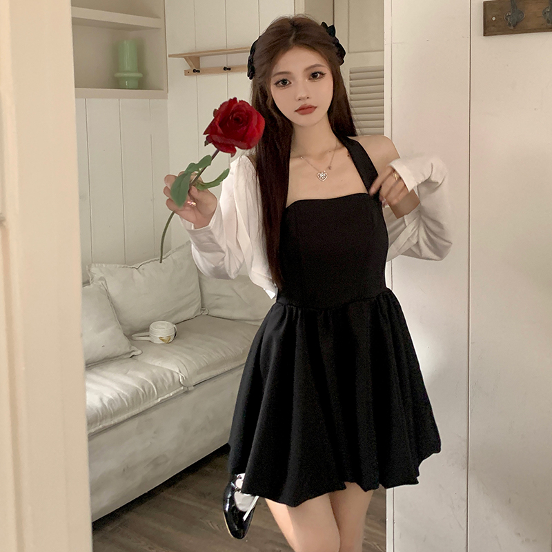 胖mm大码鱼骨绑带连衣裙薄款开衫两件套显瘦蓬蓬裙女