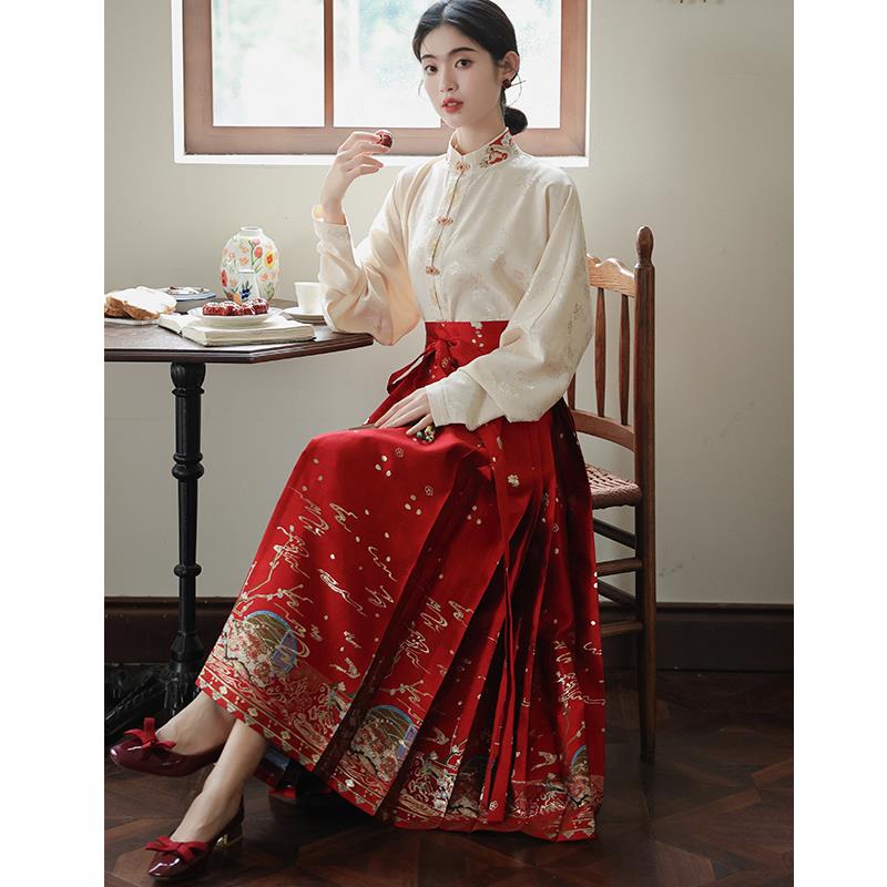 新娘敬酒服新中式国风汉服上衣红色明制织金马面裙日常可穿套装女