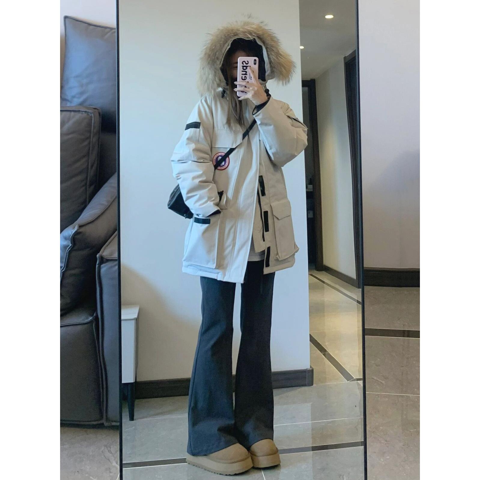 美式复古高级感工装派克服女款冬季中长版保暖棉衣棉服厚外套显瘦