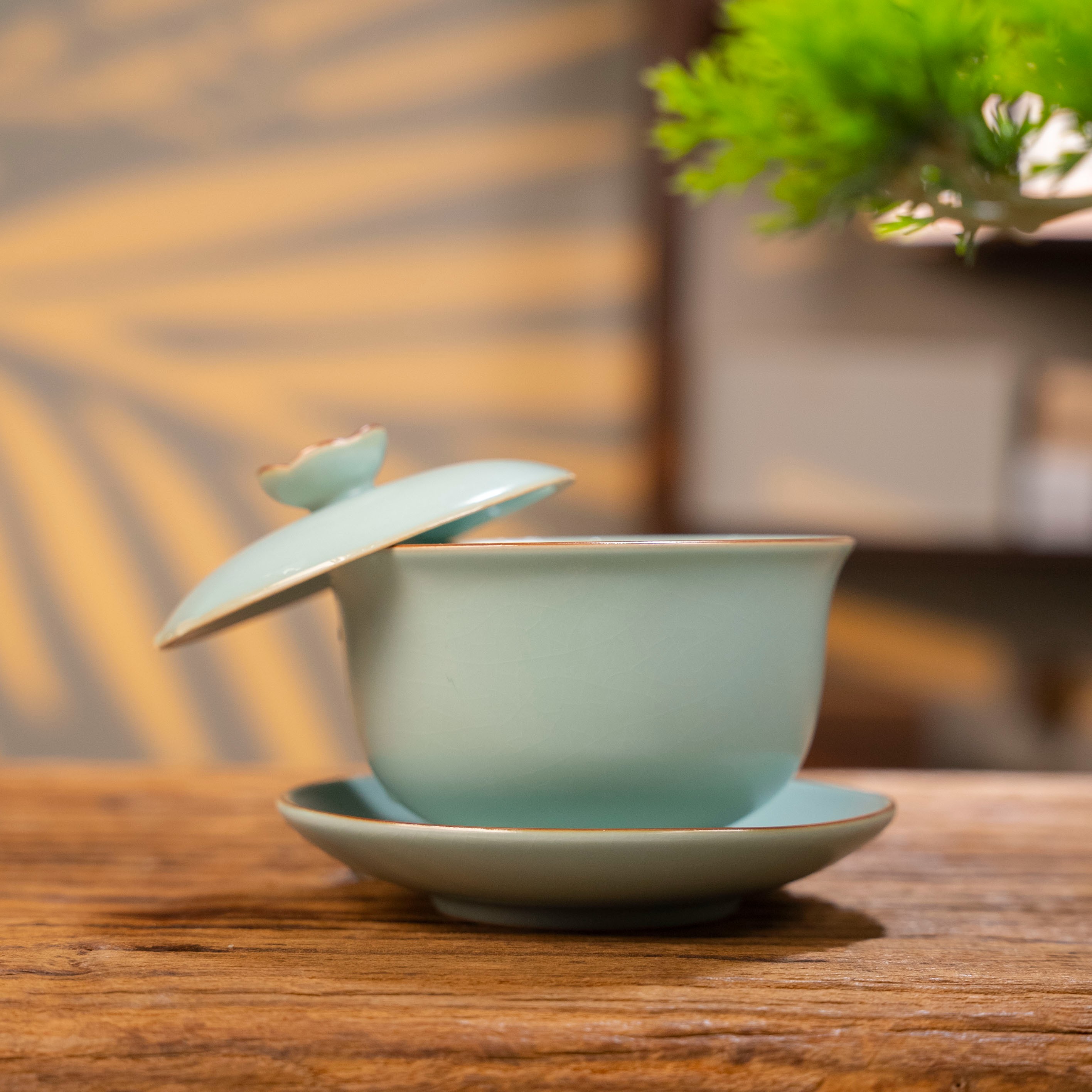 轻奢开片汝窑盖碗悬停敬茶碗功夫茶具大号三才碗盖泡茶陶瓷天青釉
