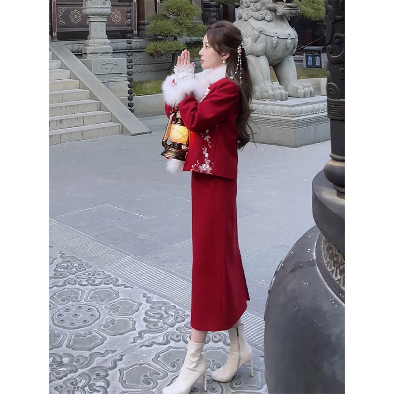 婷婷雪落牡丹亭当红不让版国风刺绣 定制大衣套装中式加厚外套