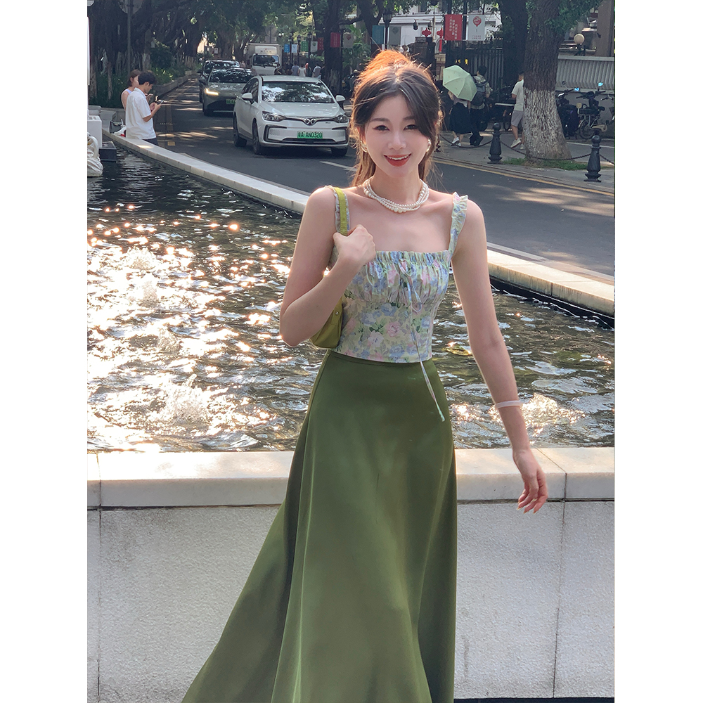 EIA一尧【海德花园】夏季小众复古设计感上衣半裙气质时尚两件套装