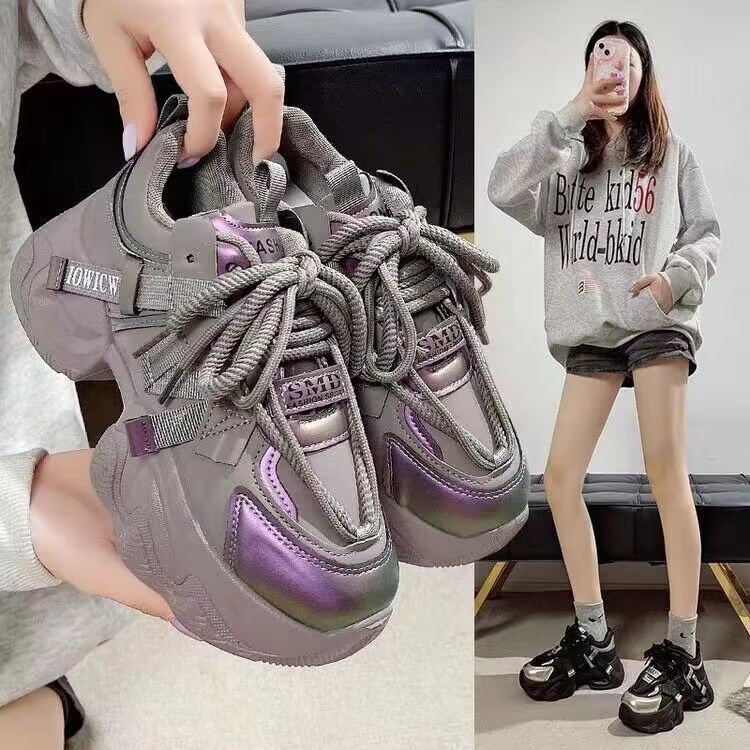 (紫霞仙子)老爹鞋女款冬季厚底加绒女士百搭时尚休闲运动鞋6601