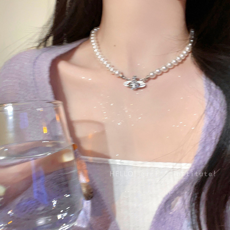 锌合金仿珍珠项链 星球珍珠项链轻奢小众锁骨链女夏高级气质颈链