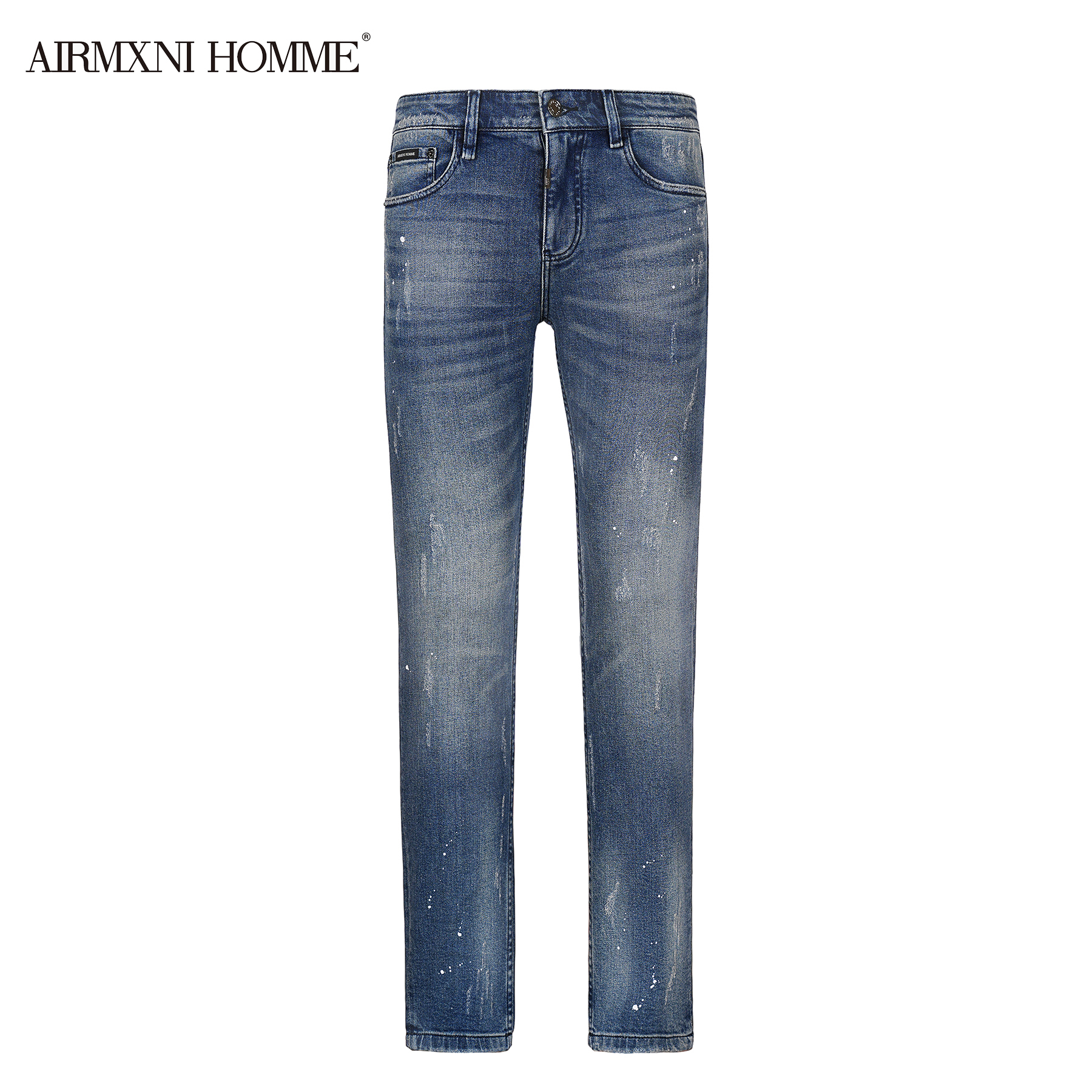 AIRMXNIHOMMED2风格抓破高档修身小直筒泼墨男士牛仔裤男牛仔裤子