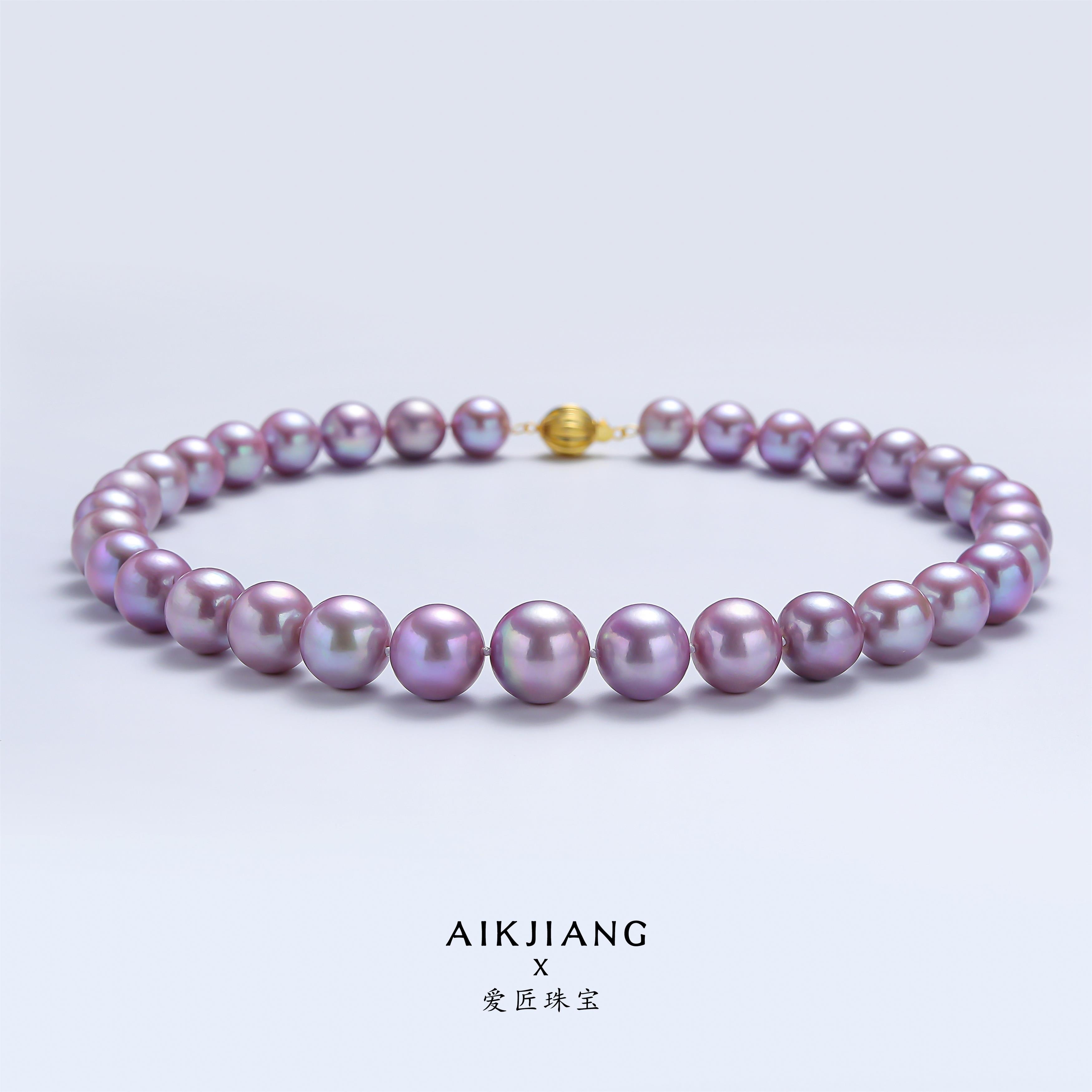 AIKJIANG/爱匠大点位淡水贵妃紫珍珠灯笼扣11-14mm妈妈链强光时尚