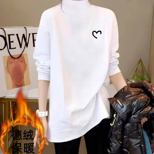 双面德绒白色保暖打底衫女2023秋冬中长款加厚长袖t恤内搭上衣女