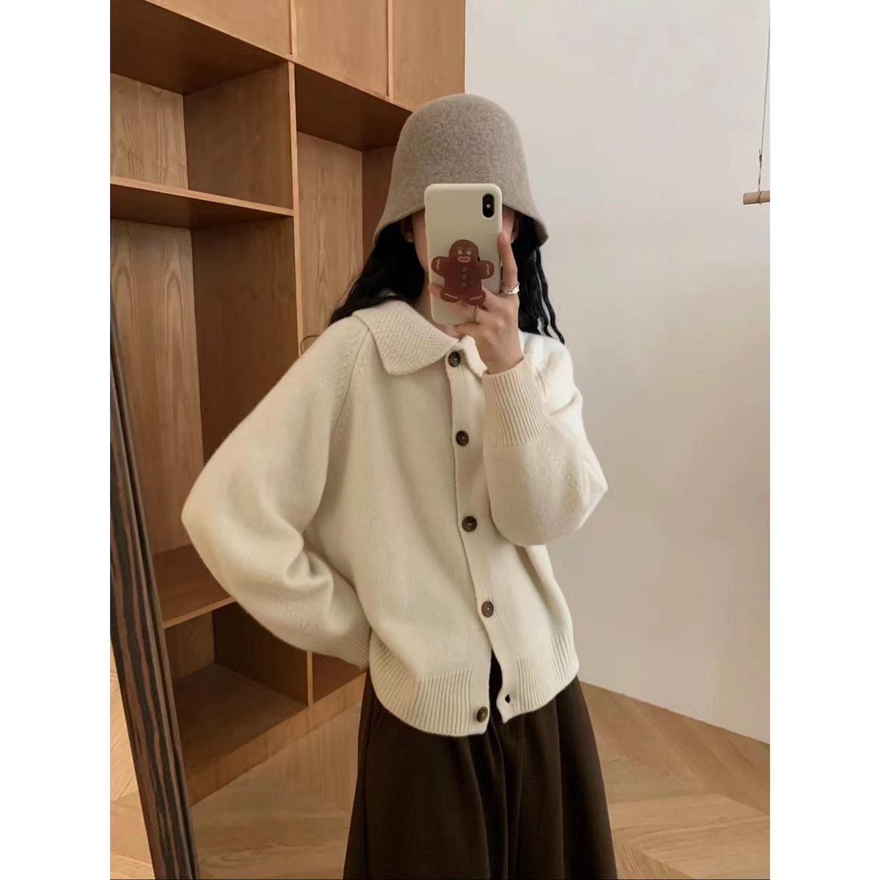 YQ N2808  粗针翻领拼接插肩袖针织毛衣开衫（衣长57（80-140斤）