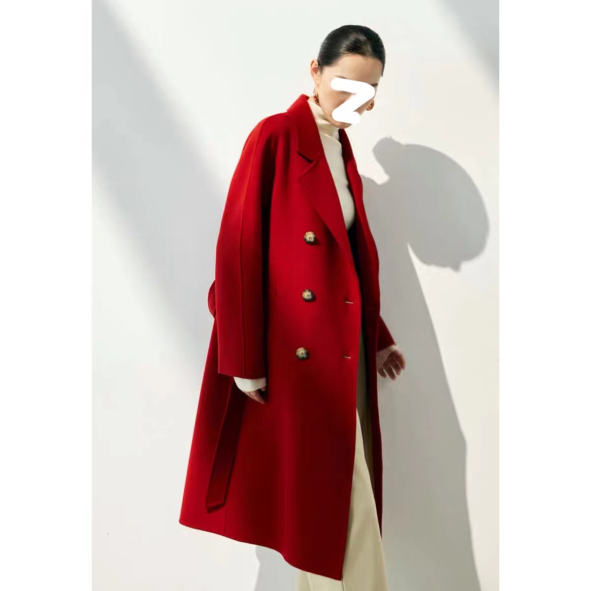 YQ  763W     高端手工拱针设计长款双面呢大衣（卡码不拍大）