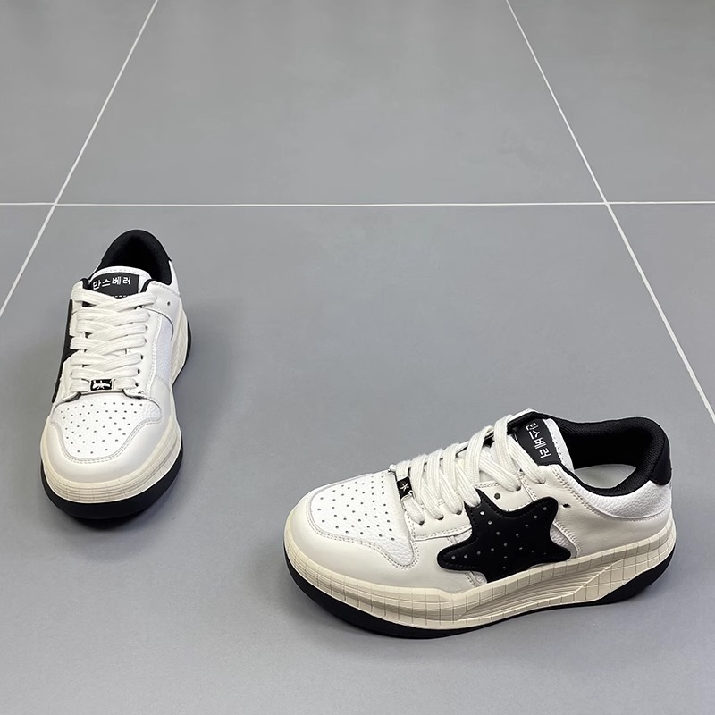 米莱Jiaer/厚底星星板鞋女系带休闲鞋2024春季新款百搭运动小白鞋