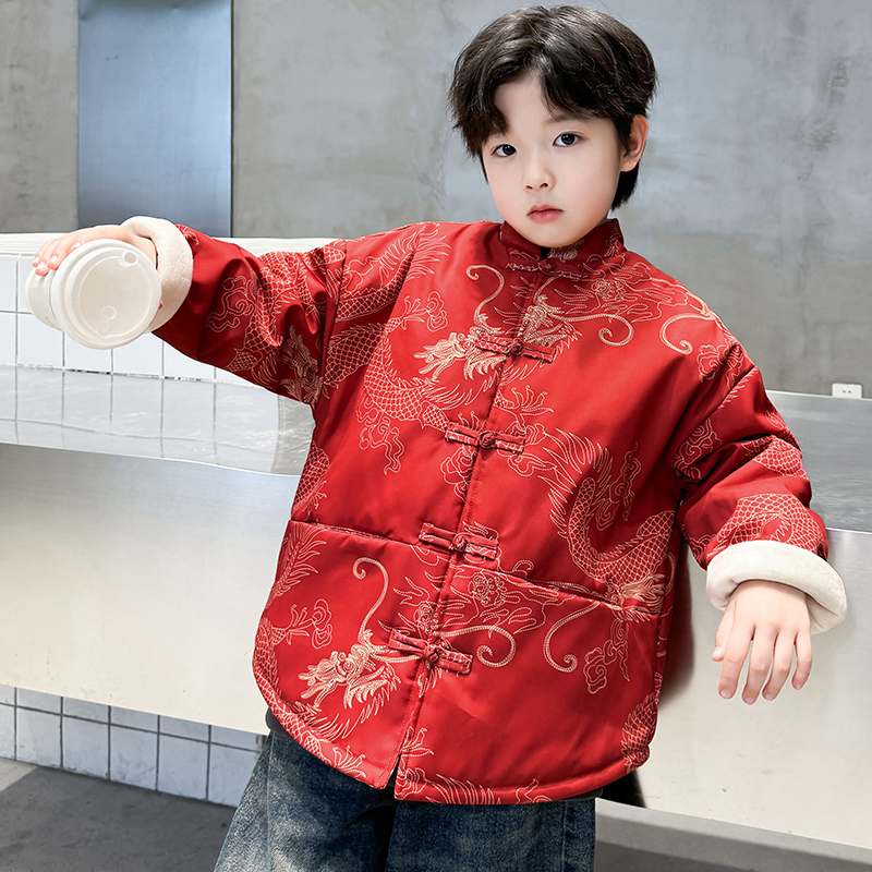 男童拜年服外套冬装棉衣2023新款儿童中国风唐装冬季加绒加厚喜庆