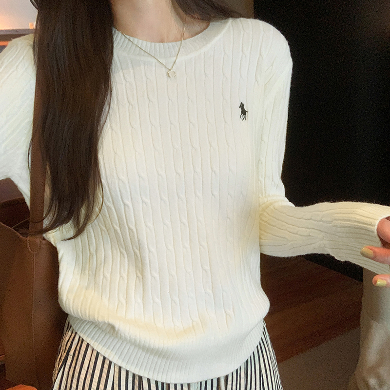 【YD】麻花套头圆领针织衫新款时尚甜美减龄洋气刺绣软糯毛衣QM037