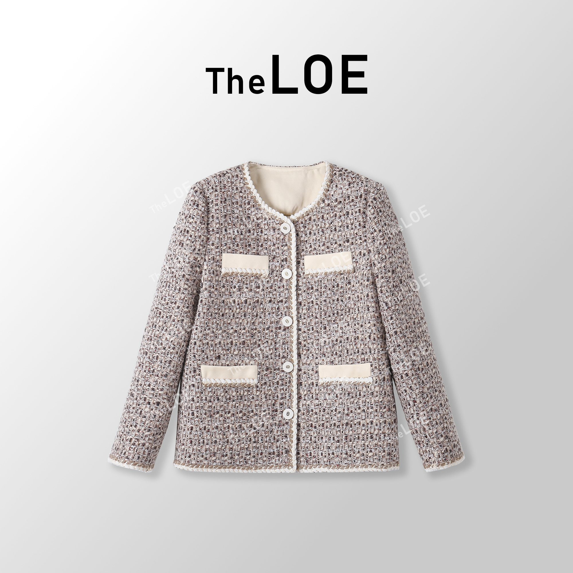 TheLOE/90白鹅绒绵羊毛混色花呢立体四口香风外套#12.23ZZ-G1323