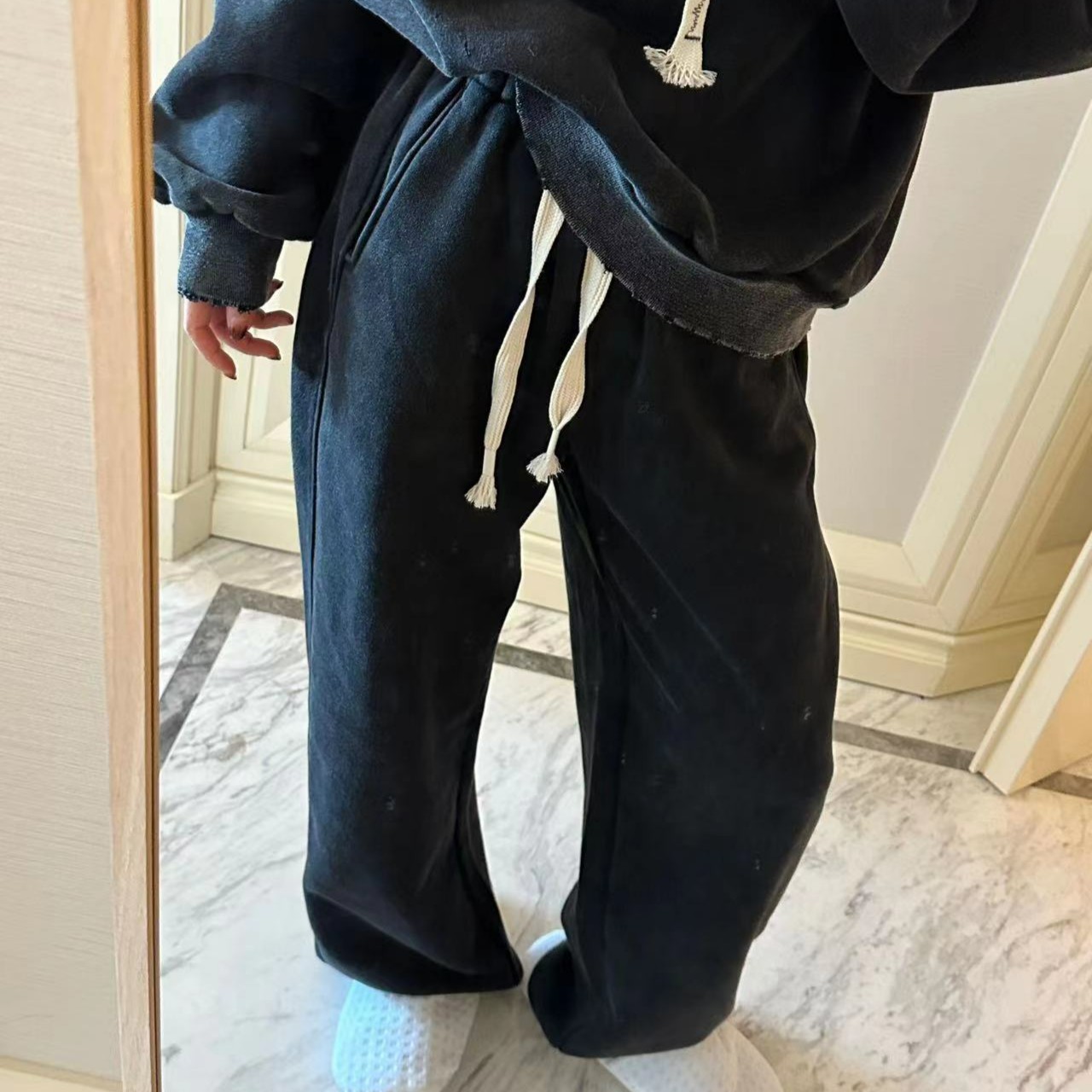 【BORAKOO】大王私服裤~黑色水洗磨毛加绒休闲裤