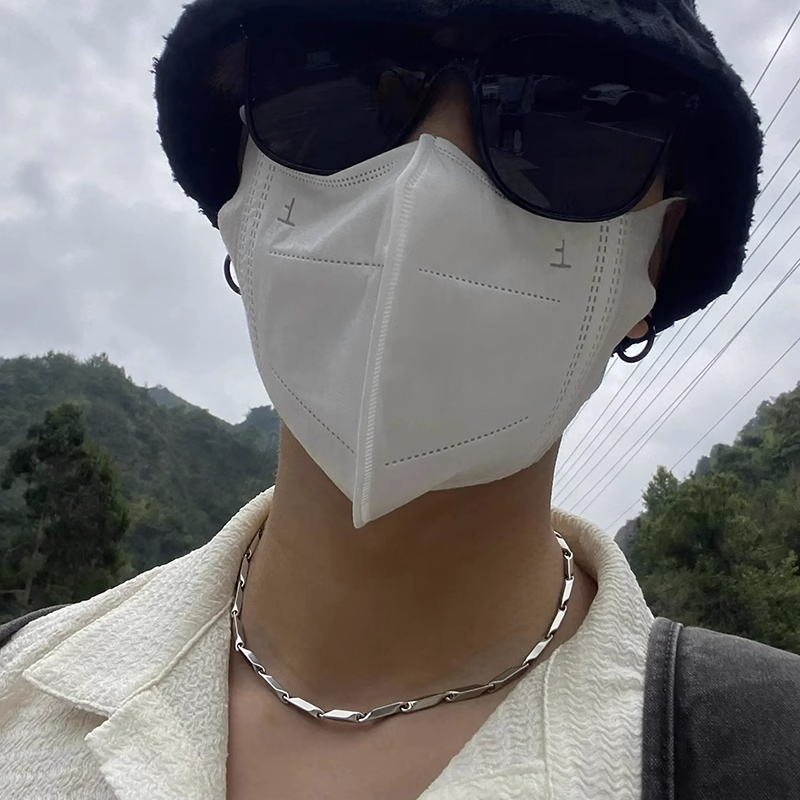 钛钢项链 菱形竹节项链男款潮牌百搭男士运动健身锁骨链男生吊坠