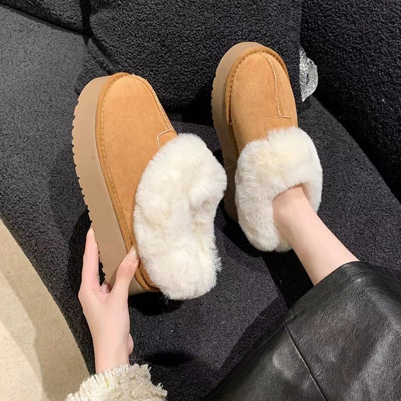 百搭厚底雪地靴短靴半拖外穿秋冬保暖加绒棉鞋女棉靴子毛毛鞋拖鞋