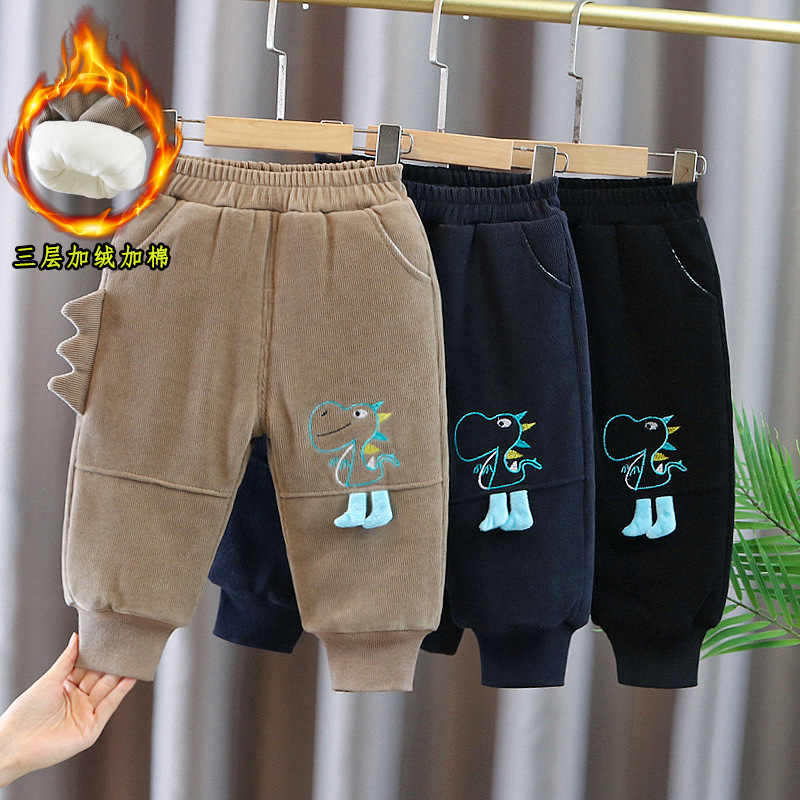 冬季男童哈裤加绒裤子韩版男童秋冬季休闲裤中小童男孩加厚卫裤潮