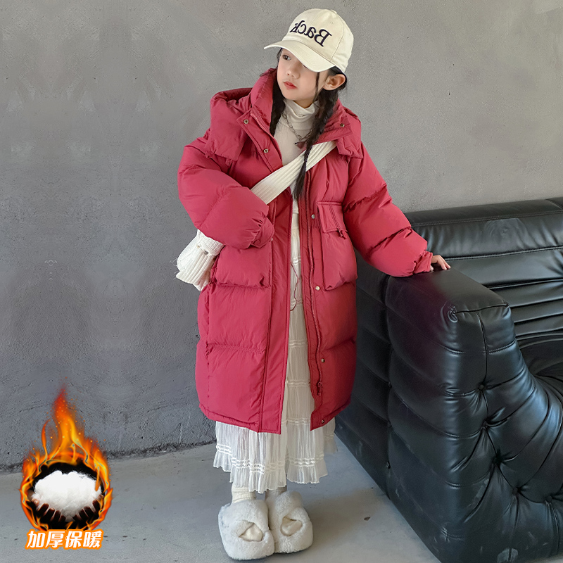 女童棉服中长款外套2023新款洋气中大儿童加厚棉衣韩版时尚棉袄潮