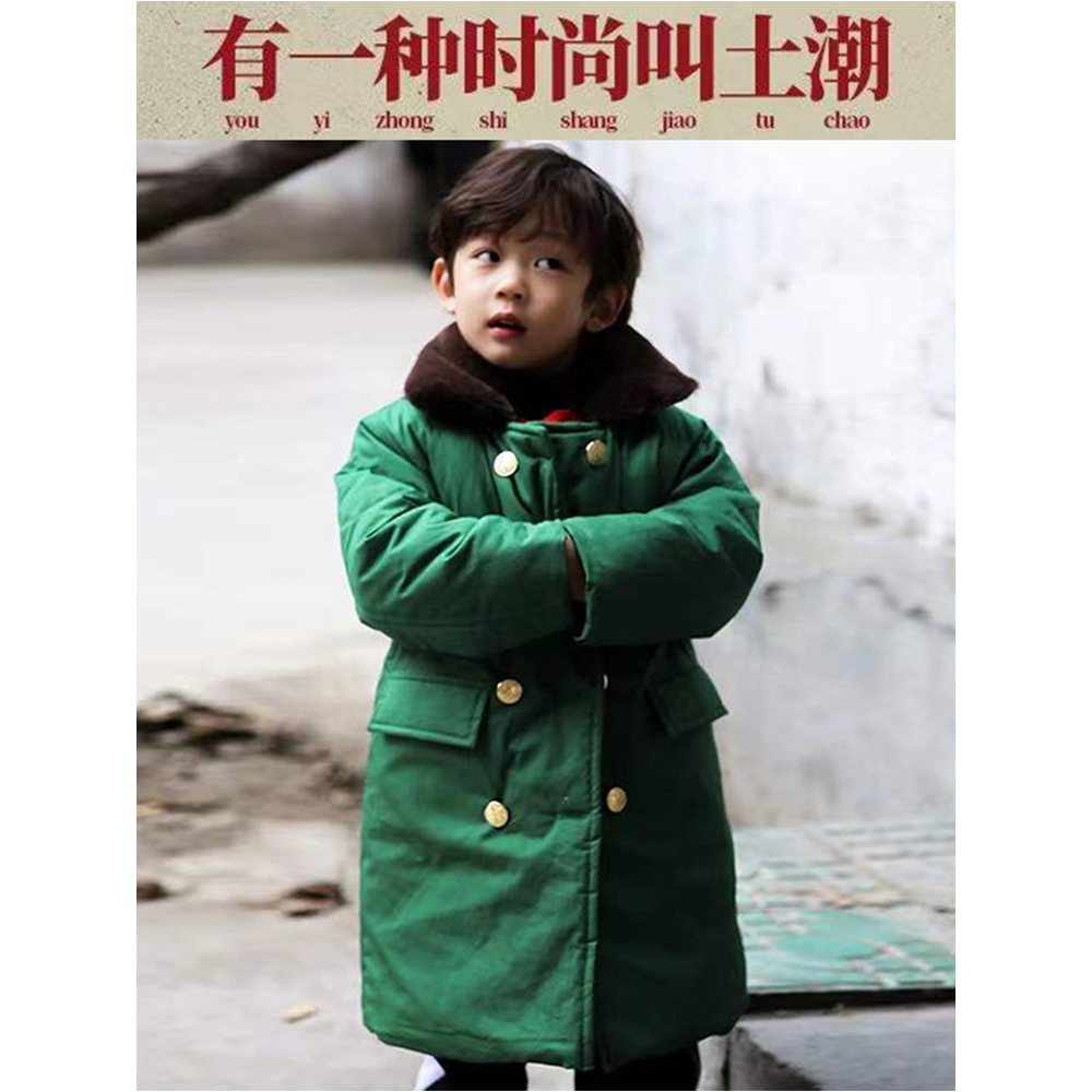 巴拉巴拉恩儿童军棉绿大衣冬季加绒加厚防寒棉衣男女童宝宝绿色东