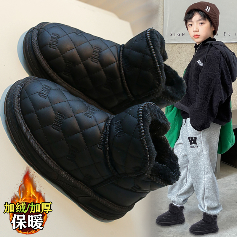 儿童雪地靴男童东北大棉靴2023新款秋冬季加绒男孩棉鞋