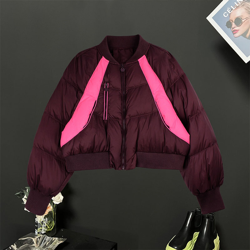 【现货闪发】气质立领宽松面包服短款棉袄设计感保暖拼色棉服外套