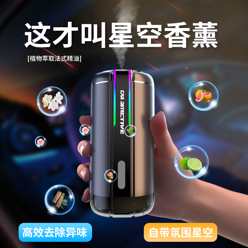 进口顶车载香薰汽车香水车内用高档自动喷雾祛味香氛围灯盒子包装