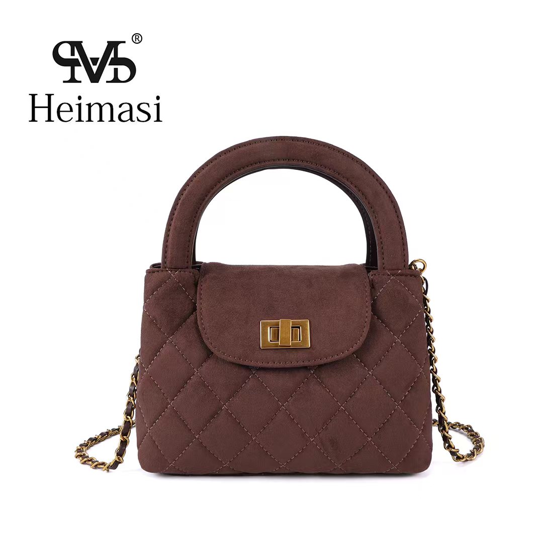 时尚轻奢百搭小香风手提包单肩斜跨包8708咖啡绒布