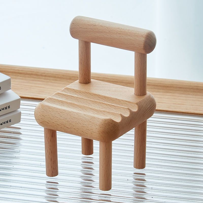 榉木迷你手机支架椅子桌面实木卡通落地小型摆件简约通用桌上懒人