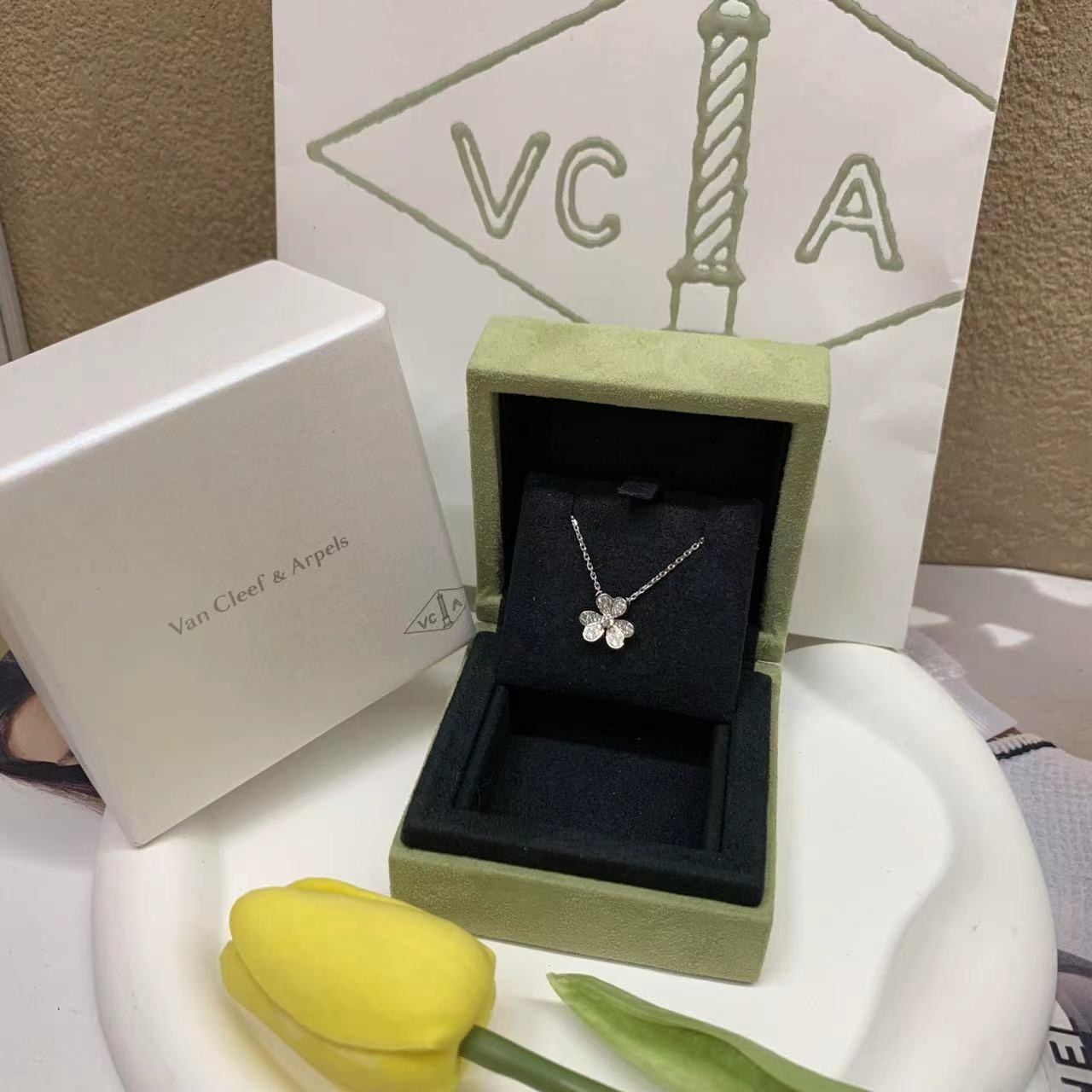 95新  壹臻中古/梵克雅宝 vca frivole三叶草满钻项链 67000909