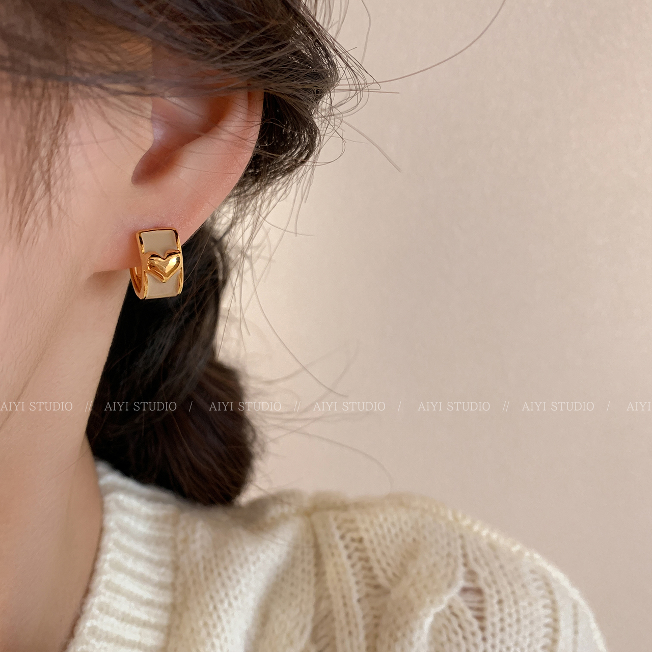 合金耳饰 爱心圆圈耳扣女气质ins日韩简约耳圈冷淡风小众轻奢耳环