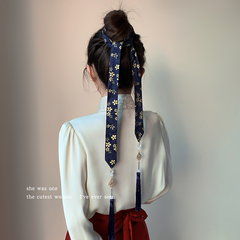 汉服搭配马面裙的配饰发饰女中国风发带古风古装红色长条飘带头饰