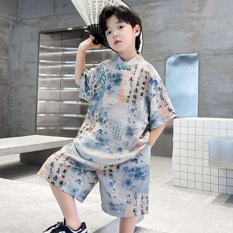 男童汉服夏季短袖套装2024新款洋气中国风儿童表演服中式男孩童装