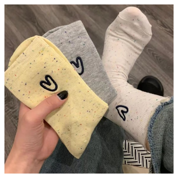 情侣袜潮袜可爱堆堆袜新款提花点子纱爱心袜子女秋冬款弹力长筒袜