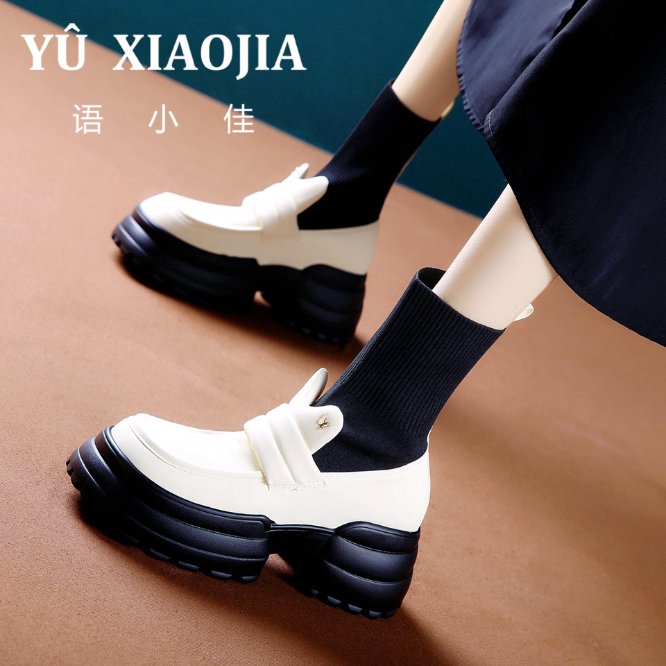 6CM[已经开价]韩版弹力针织袜靴女秋冬季方头厚底粗跟短靴2070-1