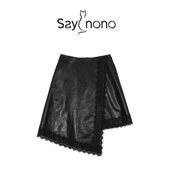 【懒猫nono】Say nono★LM-LMZY2312874-新款女装蕾丝包臀真皮半身裙
