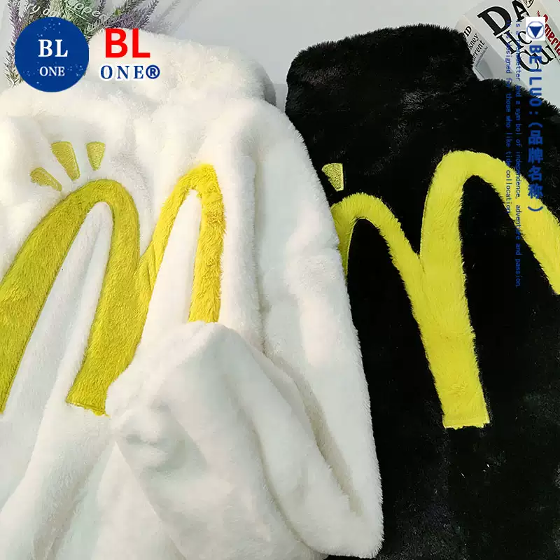 复古潮牌字母刺绣毛绒绒立领棉服外套男女秋冬季宽松保暖情侣外套