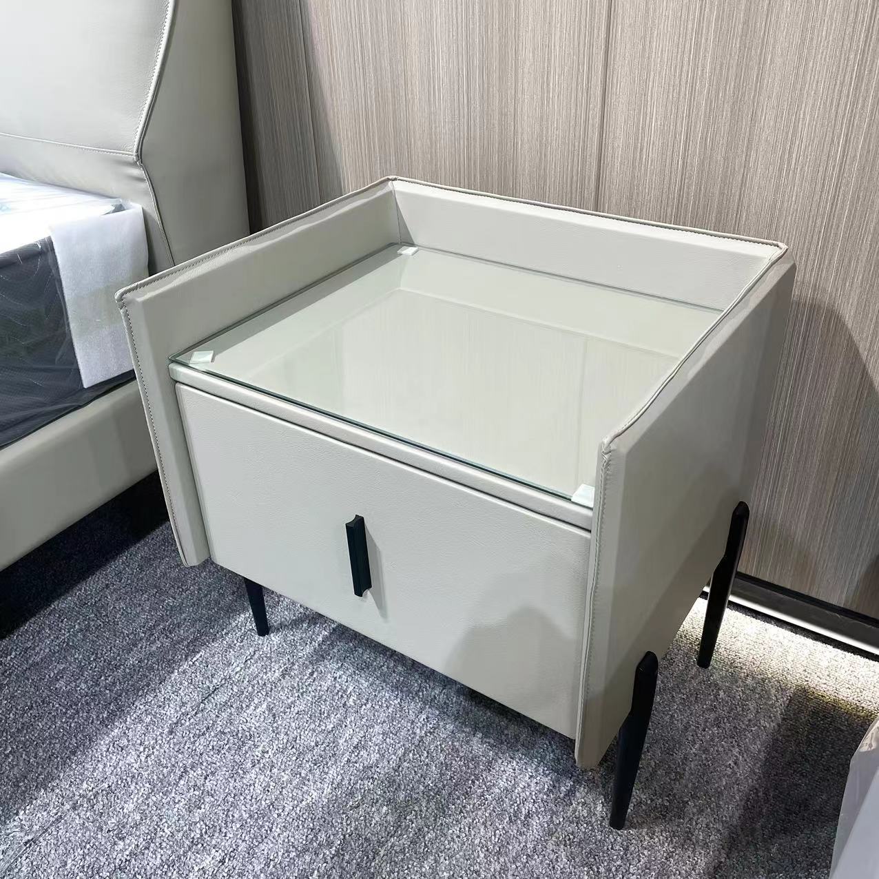 高级感起色方形玻璃小床头柜点单节约实木网红极简免安装收纳柜