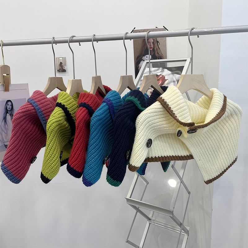 秋冬新款钮扣套头围脖女冬季韩版百搭围巾脖套假领子